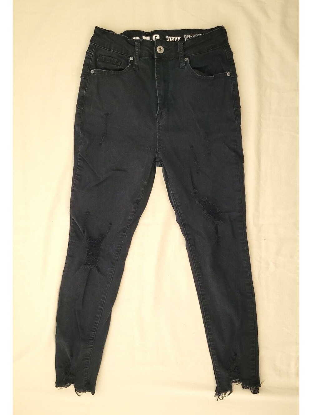S.O.N.G. Curvy Women's 7/28 Black Super High Rise Skinny Ankle Distressed Jeans